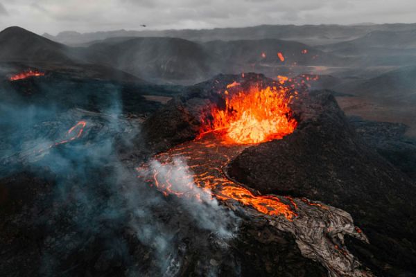 Volcano Erupting In Iceland With Lava Flowing